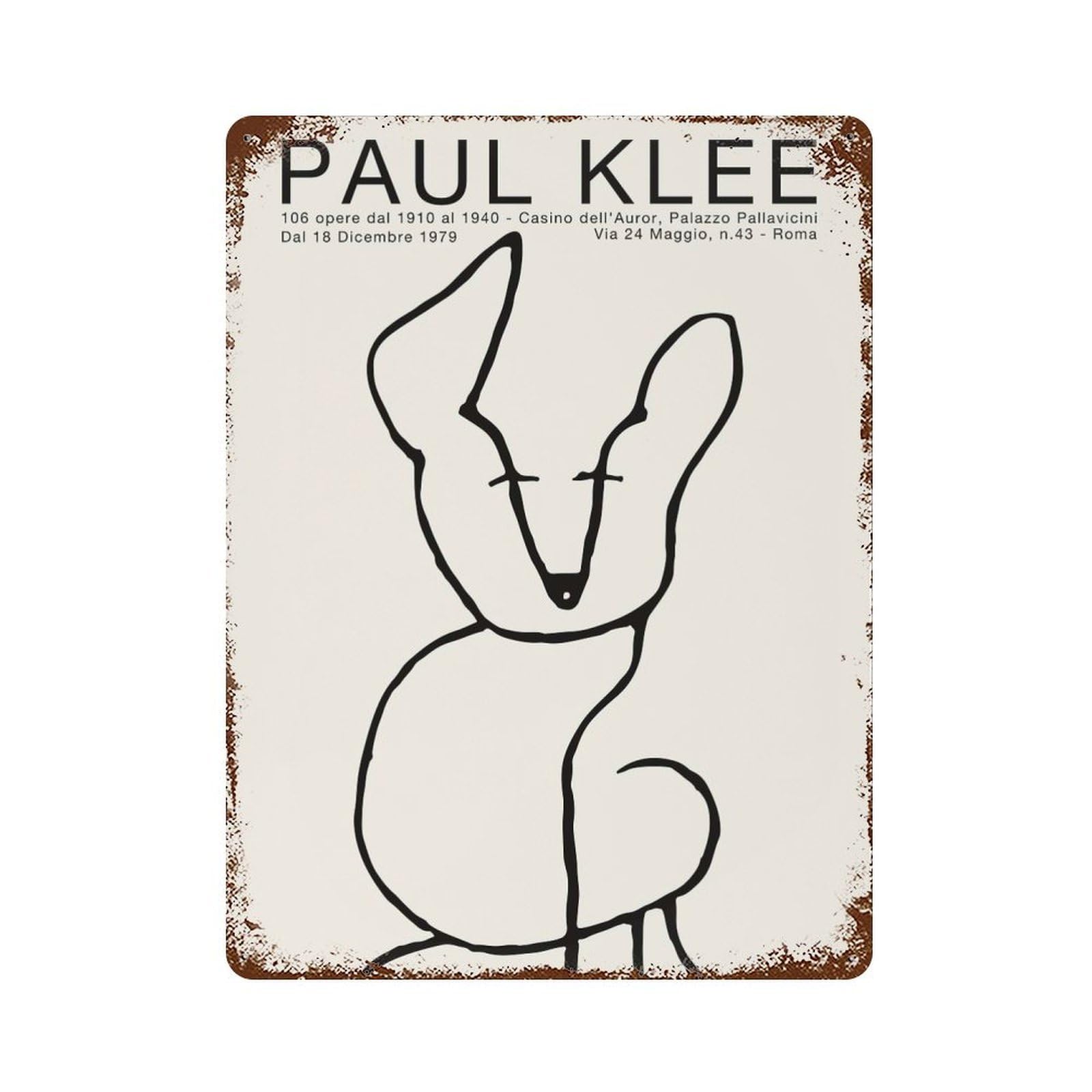 Paul Klee Line Art Dog Vintage Metal Tin Sign 15.7"x11.8", Farmhouse Wall Decor for Garage, Bar And Workshop Decor