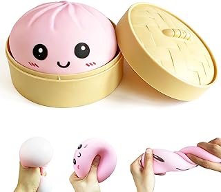 Dumpling Squishy Mystery Box, Super Soft Slow Rising TPR Tear-Resistant Smiley Face Dumpling Toy, Fidget Sensory Toys for Easter Basket Stuffers, Parties, Classroom Prizes Adults Kids（Pink）