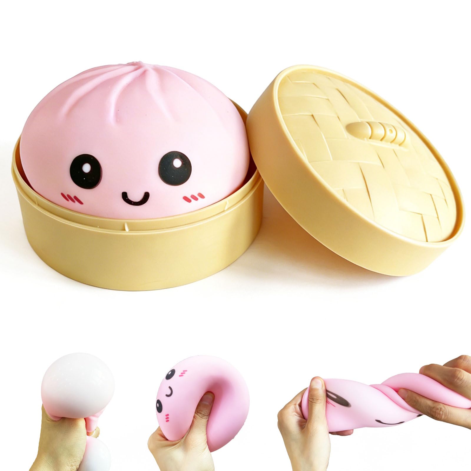 Dumpling Squishy Mystery Box, Super Soft Slow Rising TPR Tear-Resistant Smiley Face Dumpling Toy, Fidget Sensory Toys for Easter Basket Stuffers, Parties, Classroom Prizes Adults Kids（Pink）