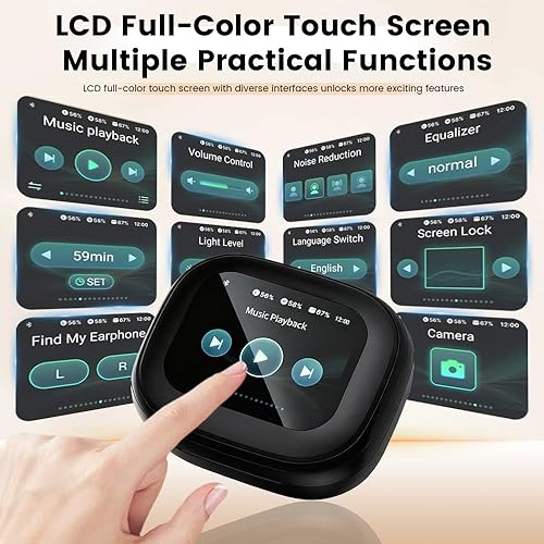 Miniatura 4 de Auriculares inalámbricos, auriculares Bluetooth 5.4 intrauditivos con pantalla táctil inteligente, auriculares con cancelación de ruido ANC, tiempo