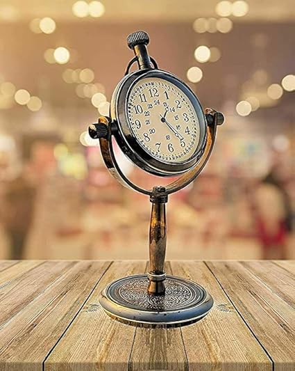 ALI NAUTICAL Antique Brass Rounded Shape Table Top Clock for Home Office Study Living Room Decor Gift Item