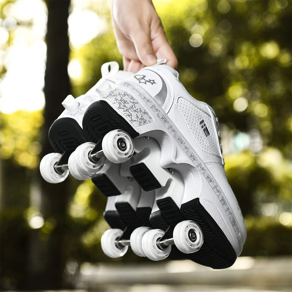 Patins A roulettes Reglables,Deform Wheels Skates Roller Shoes Casual Sneakers Walking Skates Hommes Femmes Runaway Patins à Quatre Roues,A-42