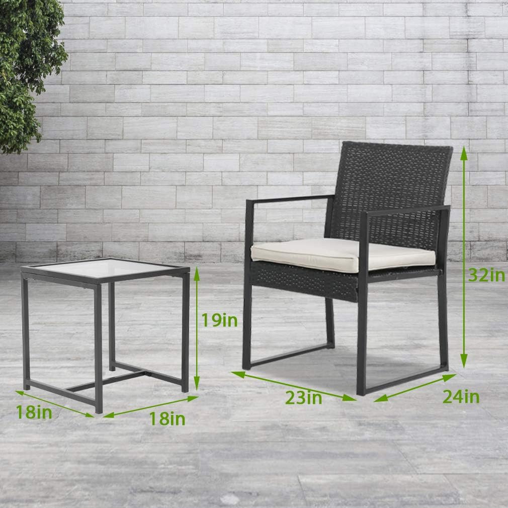 FDW Outdoor Patio Furniture Set,3 Pieces Wicker Modern Bistro Set Conversation Sets with Coffee Table for Yard and Bistro