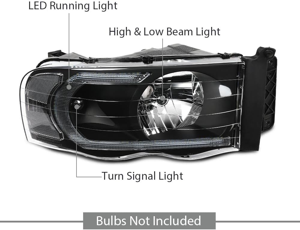 G-PLUS LED Headlights Compatible with Dodge Ram 1500 2002-2005,Fit Dodge Ram 2500 3500 2003-2005 Headlamps Clear Lens Black Housing Clear Reflector Left & Right,faros delanteros Assembly