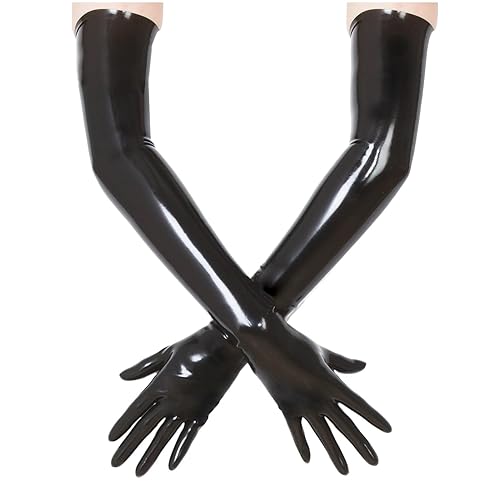ABWL Black Long Latex Gloves for Women Men,Fetish Natural Rubber Gloves Cosplay Costume Party Clubwear - Long-M - Black