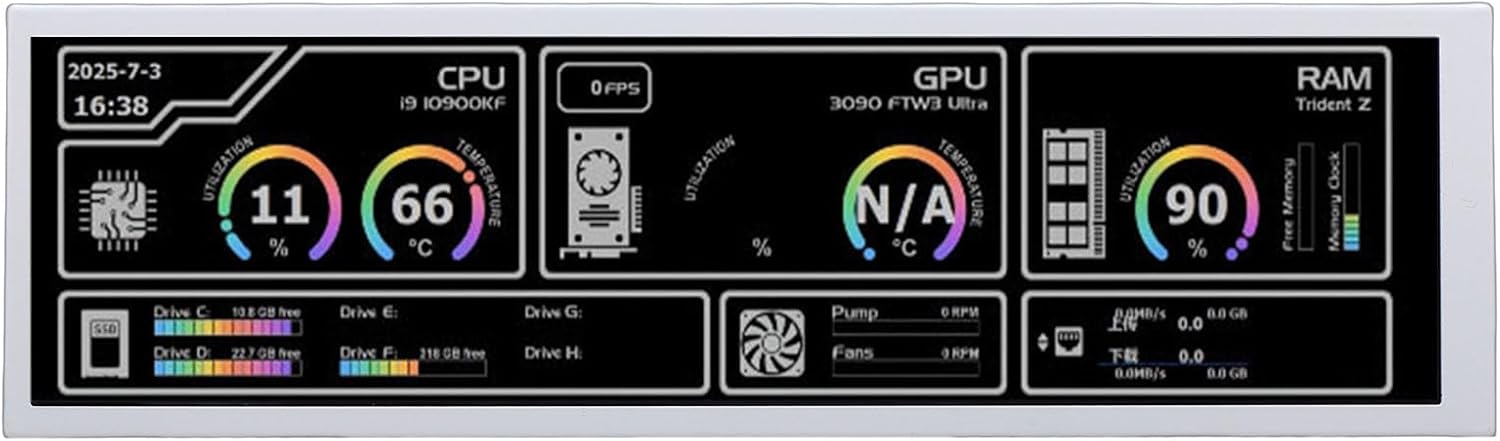 8.8 Inch PC Temperature Display, Full HD 1920x480 Secondary Screen with USB C Port, Support Ras Pi, for CPU GPU Monitoring System Diagnostics