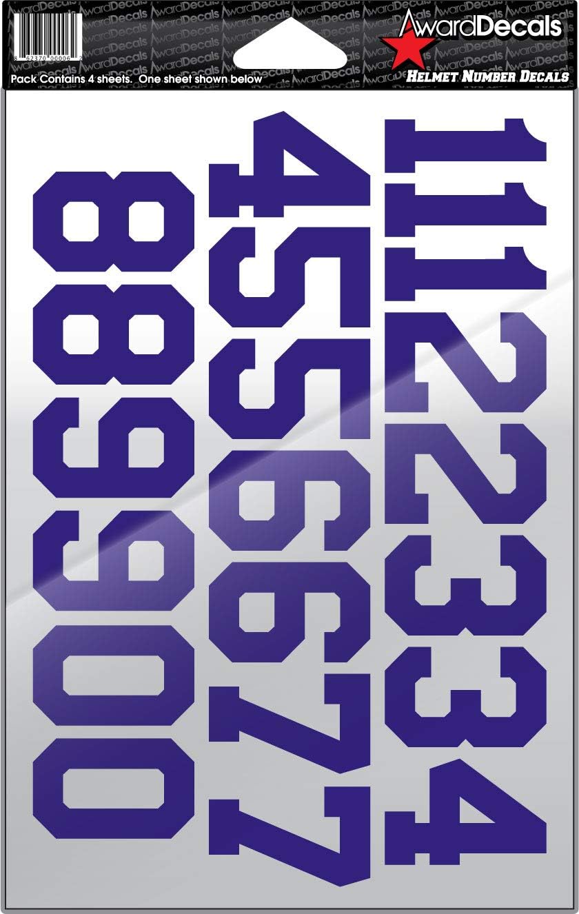 Number Stickers for Helmets (Football, Baseball, Softball, Hockey, Lacrosse, Etc.) 4 Sheets (Royal Blue)