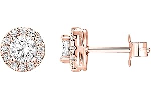 14K Gold Plated Sterling Silver Stud Earrings, Featuring Brilliant Round Faux Diamond Halo