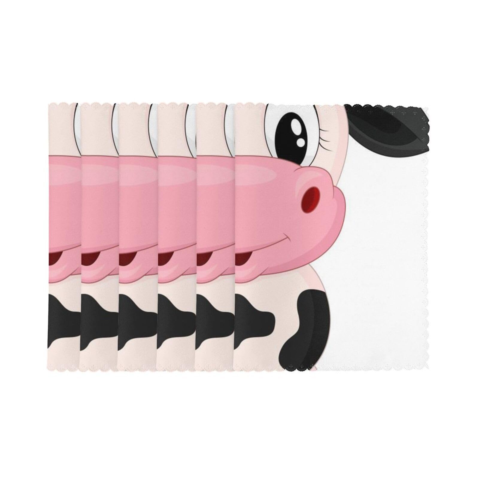 6 PCS Heat Resistant Placemat 45x30 CM, Cartoon Milk Cow Printed Non-Slip Place Mats for Kitchen Dining Table Indoor Outdoor