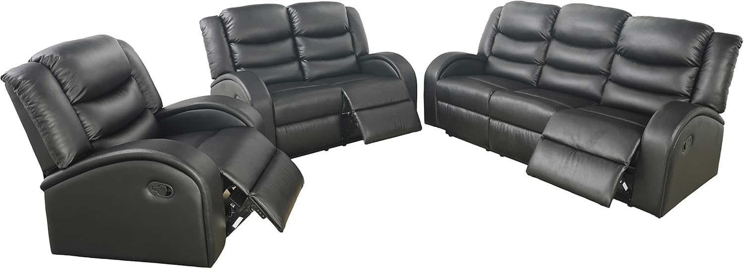 A Ainehome Luxury Recliner Sofa Living Room Set Leather Reclining Sofa and Loveseat Chair Sets Living Room Furniture Sets Recliner Couches for Living Room/Office (B-Black Leather, 3 Piece Set)