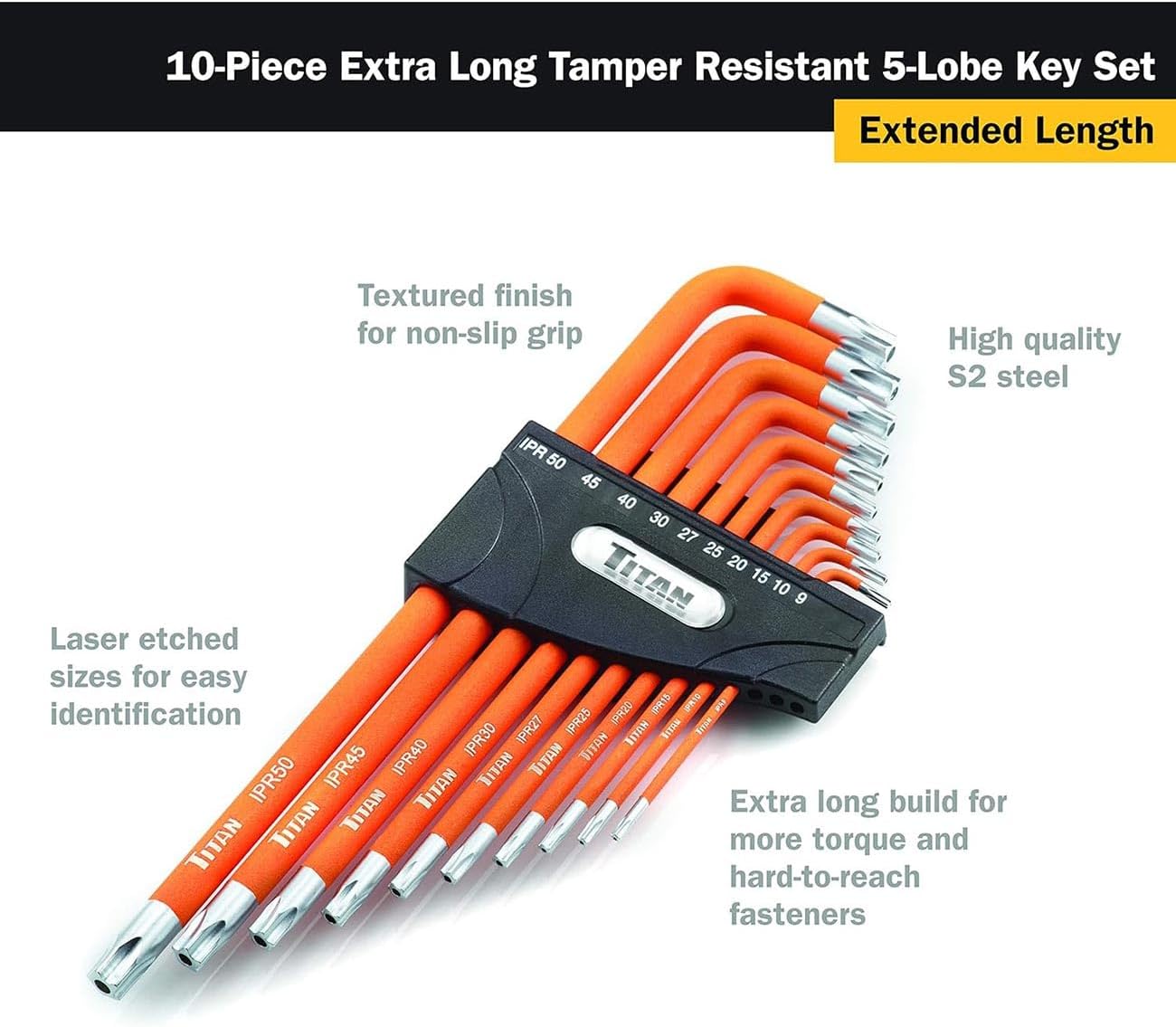 Titan 12734 10 Piece 5-lobe Tamper Resistant L-shaped Wrench Set
