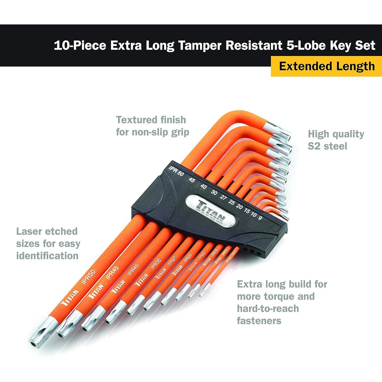 PAオレンジ Titan 12734 10 Piece 5-lobe Tamper Resistant L-shaped Wrench