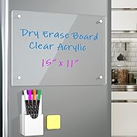Vista 1 de Acrylic Note Board Refrigerator Dry Erase Board Magnetic Clear 15”x11 Includes 4 Dry Erase Markers