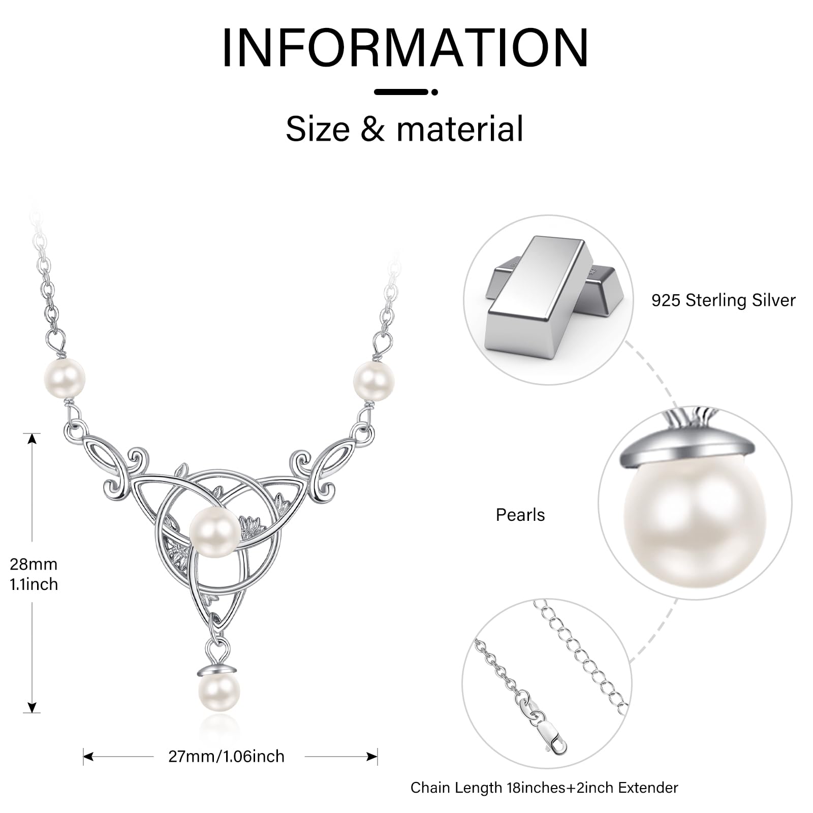 KINGWHYTE Süßwasserperlen Halskette für Frauen 925 Sterling Silber Keltische Knoten Claddagh Halskette Keltischer Schmuck Irische Geschenke für Frauen