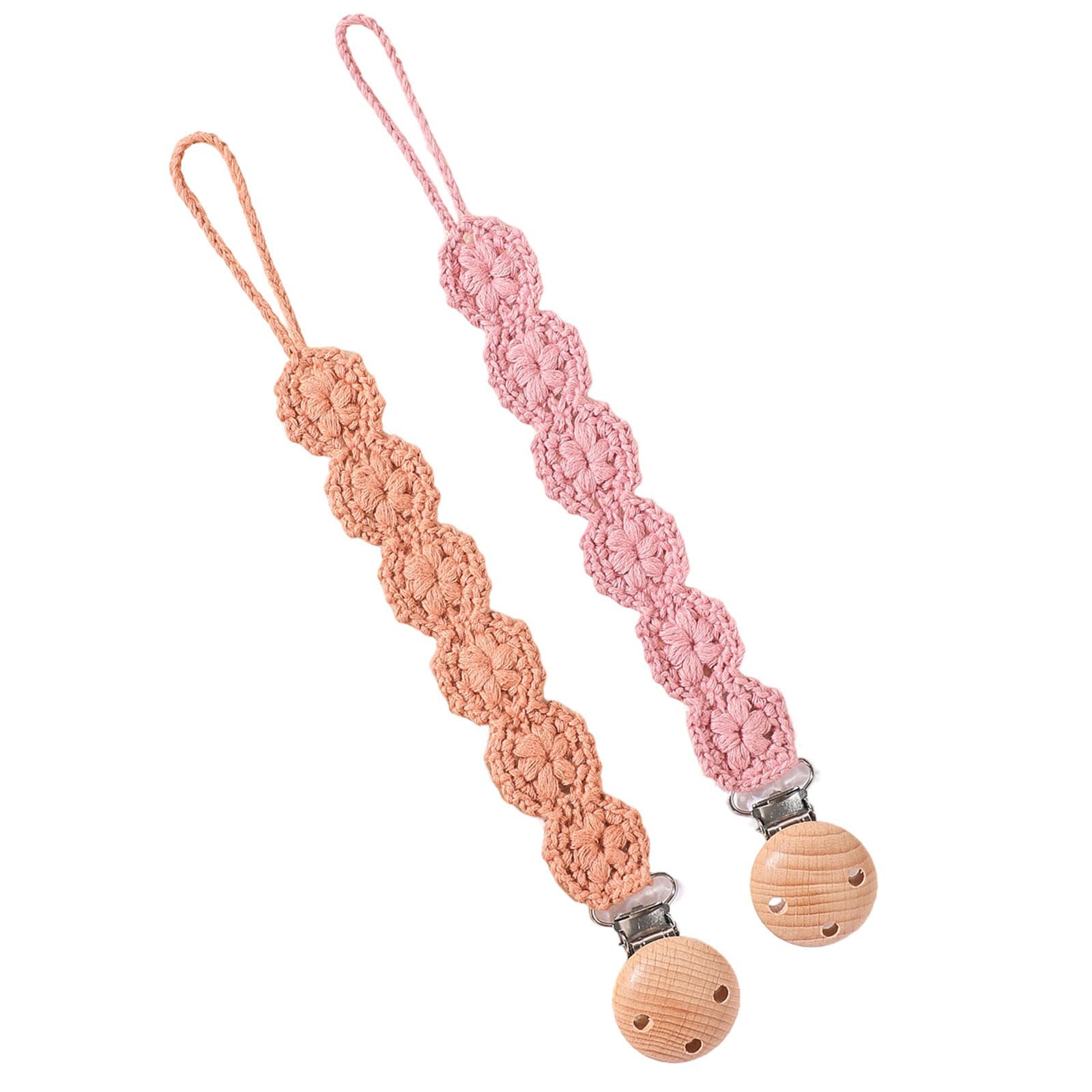 Pack of 2Pcs Handwoven Baby Clip Chain Hand-Knitting Toddler Feeding Bottle Strap Belt for Infants Clip Chain