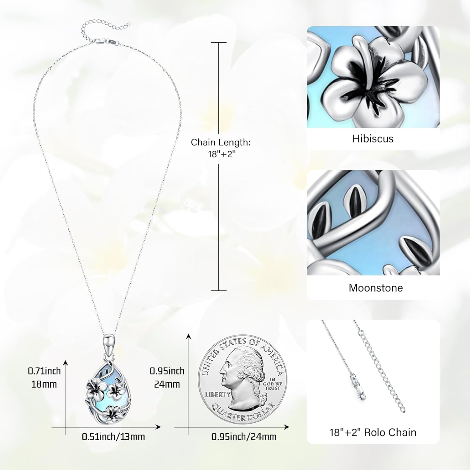 JUSTKIDSTOY Moonstone Necklace 925 Sterling Silver Teardrop Pendant Necklace Jewelry Gifts for Women Girls