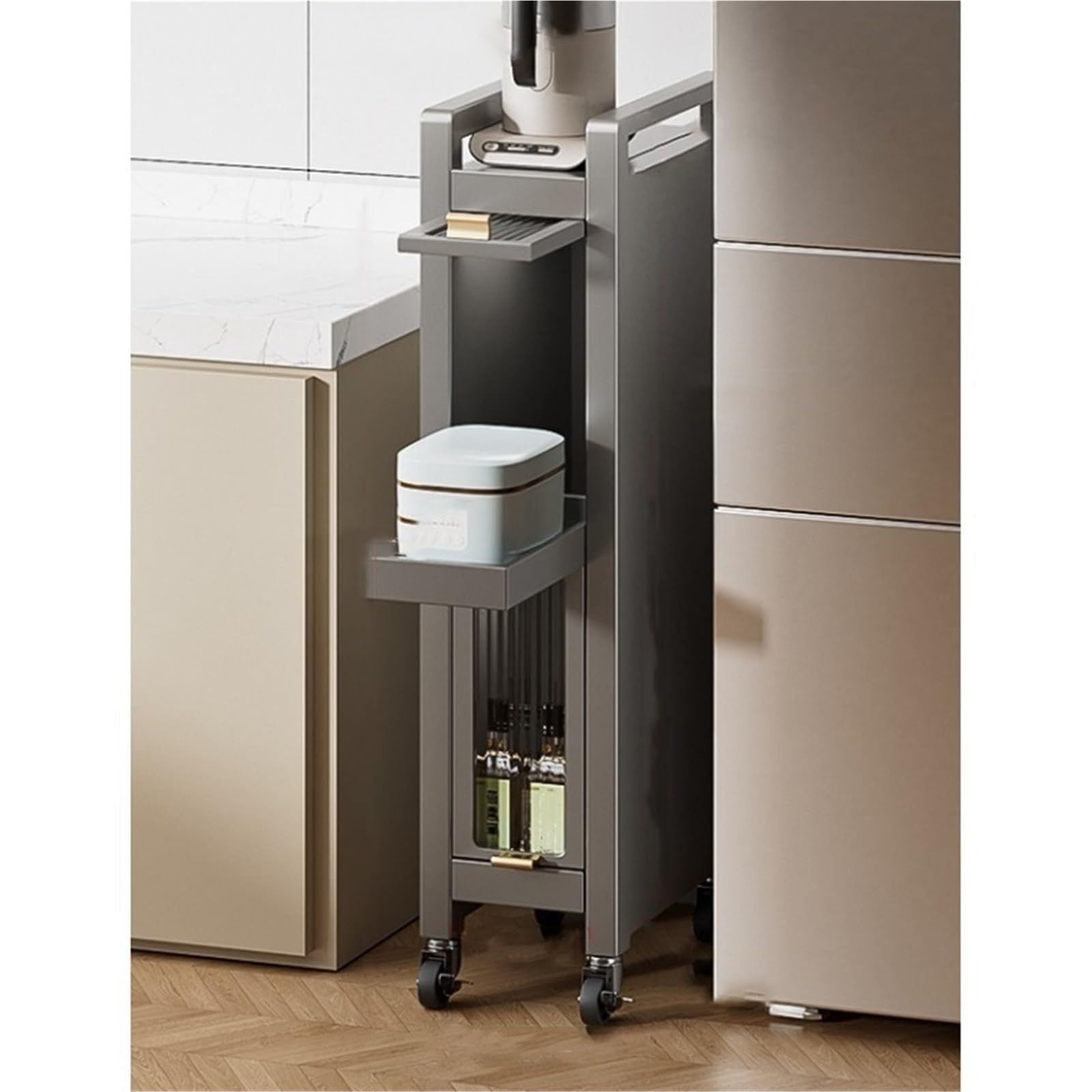 Gabinete de almacenamiento de cocina delgado con puertas acrílicas, carrito de despensa alto y estrecho con ruedas, carrito utilitario que ahorra espacio para comedor y organización de cocina (25 x 40