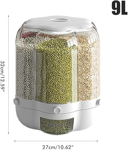 Miniatura 4 de Enfudid Contenedor de almacenamiento de granos para alimentos, dispensador de arroz de 6 rejillas de gran capacidad, caja de almacenamiento de