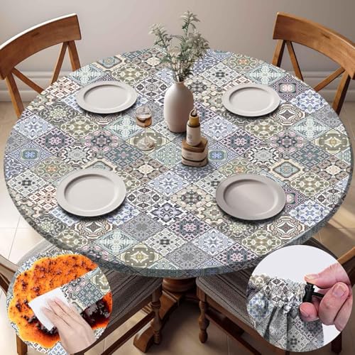 opstellen Fitted Round Tablecloth for 36-44" Tables Wrinkle Free Table Cover Minimalist Farm House Decor Kitchen Studio Apartment Gadget Canping Patio Appliances Country Romantic Closing Home Gifts