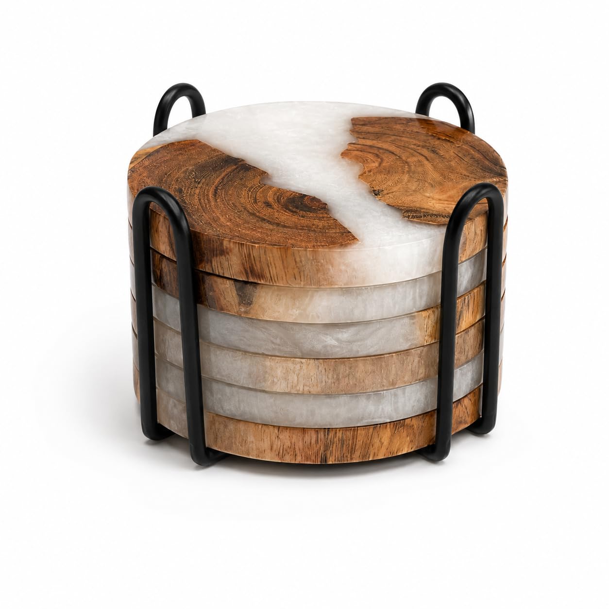 Divit Wooden Rocking Chair Coasters for Drinks, Eco-Friendly, Absorbent, Antique Look Handcrafted Coasters (Wood & White Resin) โ image 1