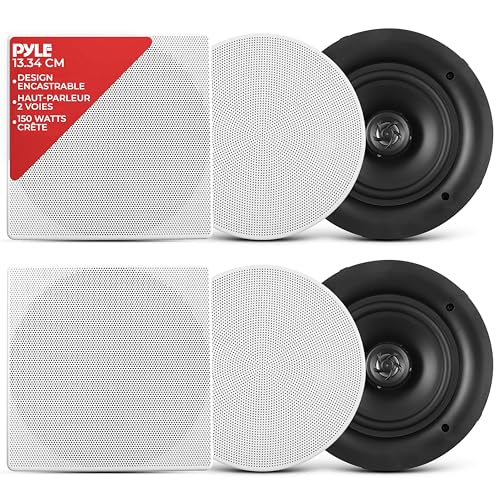 Pyle Enceintes 13,3 cm - Système d'Enceinte Plafond et Murale Woofer 2 Voies- Tweeter en Polymère de 1,27 cm - Montage Encastré - Haut Parleur Encastrable Plafond
