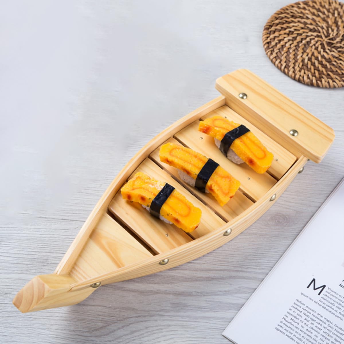 SHINEOFI Bateau à Sushis en Bois Beige pour Service de Sushis et Porte-Sashimi Effet Décoratif, Plateau de Présentation pour Restaurants Japonerie