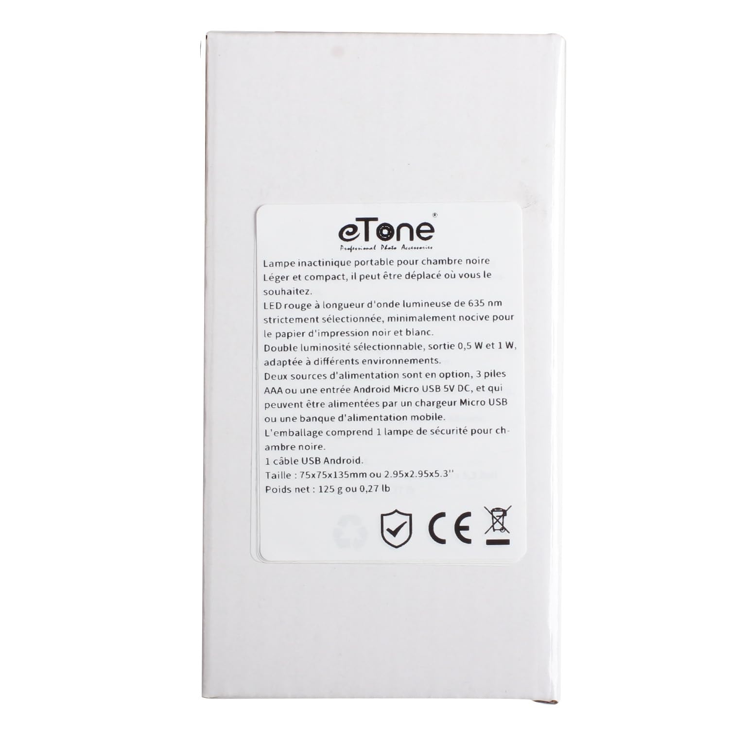eTone Lampe inactinique (lumière rouge) portable pour chambre noire, longueur d'onde de 635 nm avec câble USB, adaptée au traitement des films N&B et du papier photographique noir et blanc