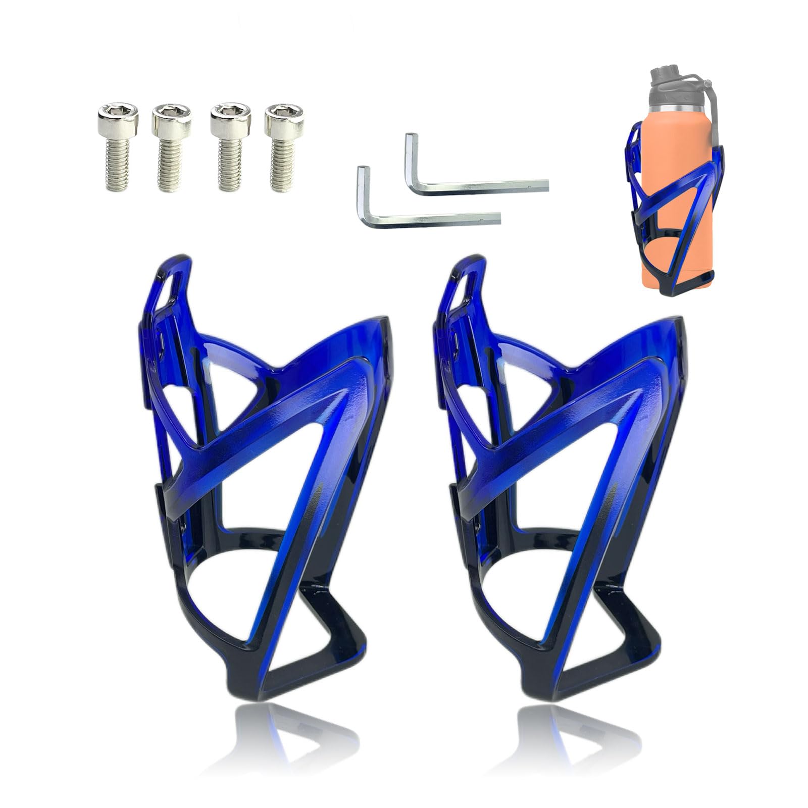 SEYUGOPTI 2Pcs Bike Water Bottle Cage, Gradient Lightweight PC Bottle Cage Holder for Road Mountain and Bikes, Strong Bicycle Drink Cup Holders with Screws and Wrench, Blue-Black Gradient