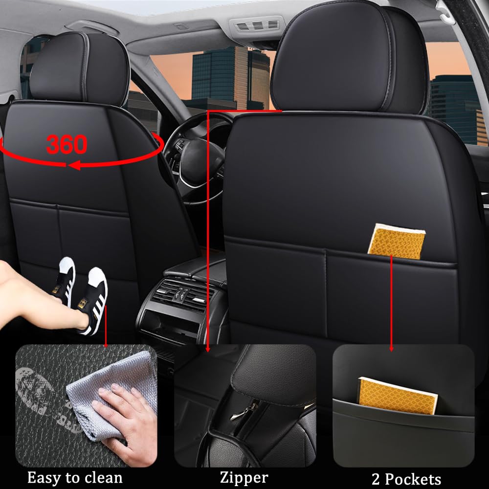 Ensemble complet de housses de siège de voiture universelles en cuir synthétique avant et arrière – Coussins de voiture pour Toyota Auris, Avensis, Camry, Corolla, Highlander, Hilux, Land, Cruiser