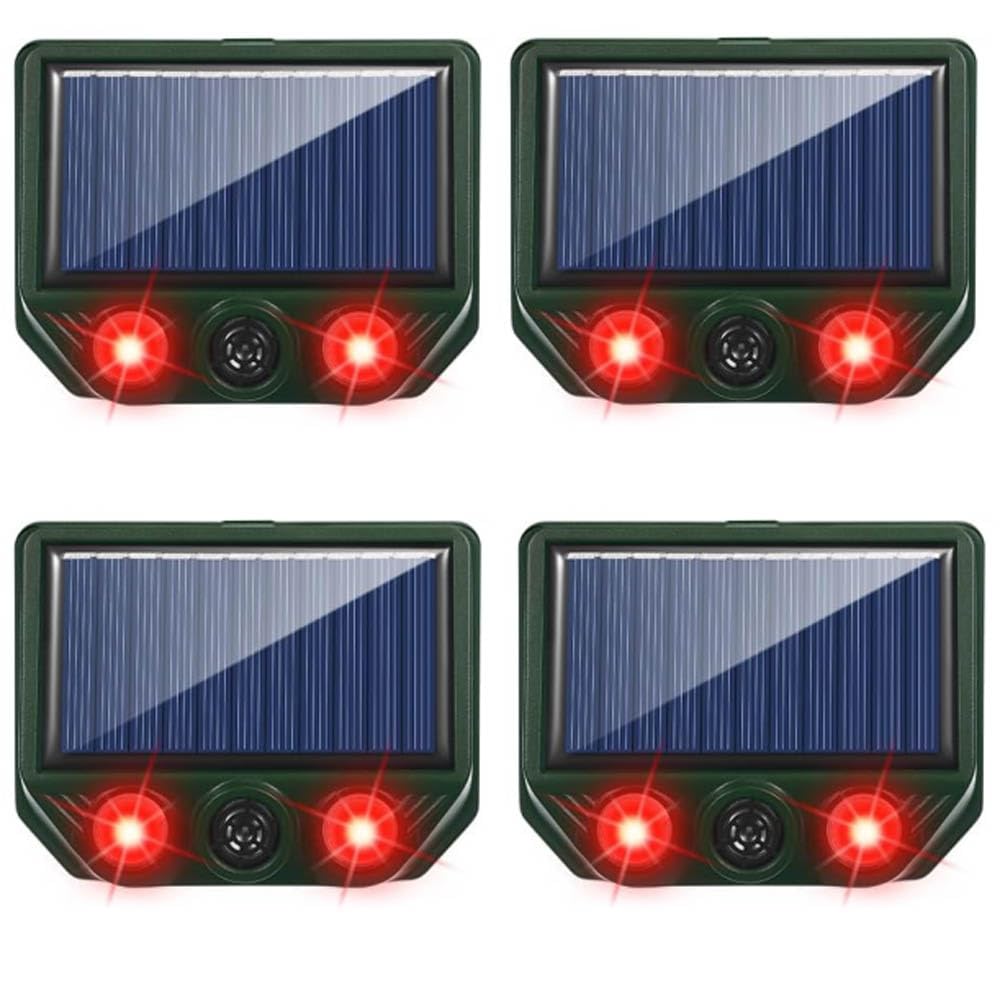 XIAXIA 2024 4X Répulsif Chat, Répulsif Animaux Haute Puissance avec Rouge LED Lampe, Répulsif Étanche Charge de Solaire ou de Piles, Répulsif Souris Chien Renard Cerf Ours Sauvage