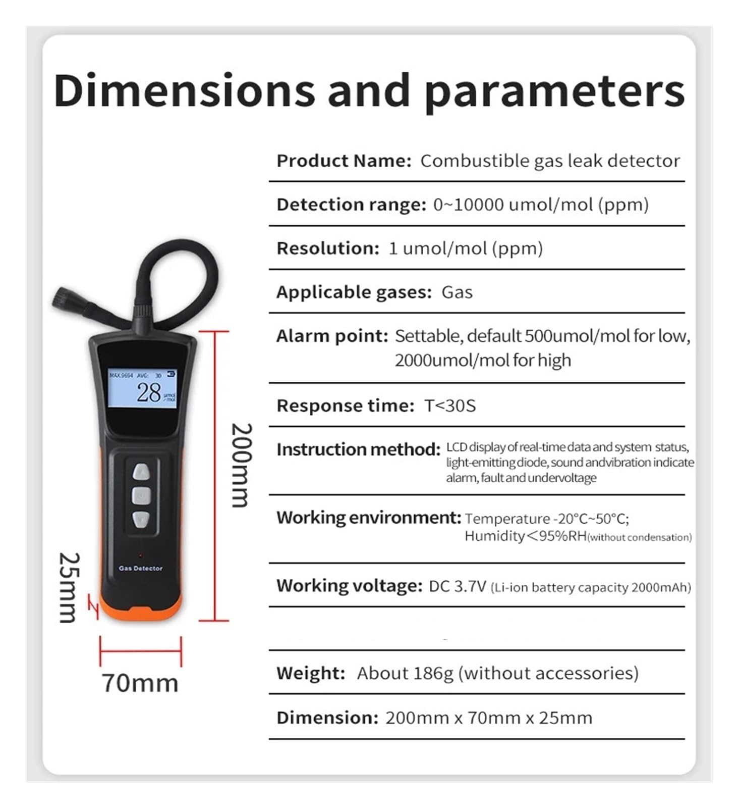 Do alarmu detektora gazu Tester nieszczelności dla gazu metanowego, gazu ziemnego, gazu płynnego, gazów palnych i łatwopalnych Precyzyjne czujniki do szybkiego wykrywania