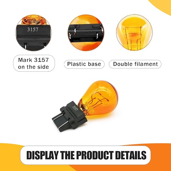 Tesnaao 10 Pack Car Instrument Light Bulb, 3157 Brake Light Bulb, 12V 21/5W Automobile Lighting Replacement Accessory, Universal for Most Cars, Trucks and Vans (Amber)