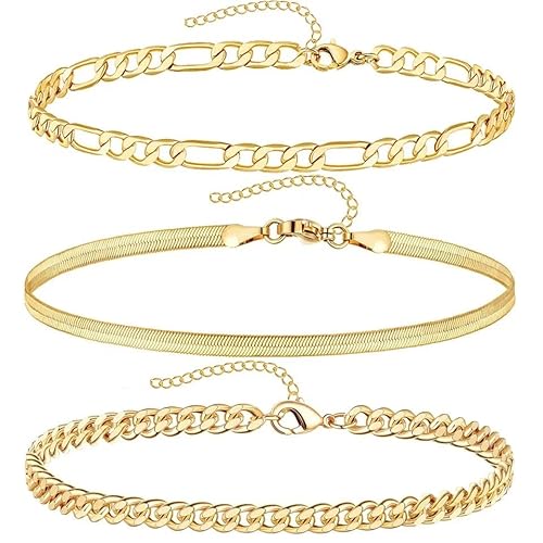 Maellis Dainty Gold Bracelets Set For Women 18K Real Link Chain Adjustable Stackable Bracelets Set For Women Teenager Cute Anklet Bracelet Pack Gifts (Style3Pces) #TOP4