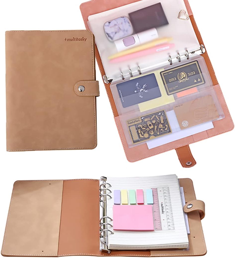 Multitasky Cute Faux Leather Journal Pocket Personal Organizer, Loose Leaf Notebook, A5 Notebook, Aesthetic Notebook, Daily Planner, Cute Journal for Women, Dot Grid Notebook, Organizer Notebook for Work : Office Products