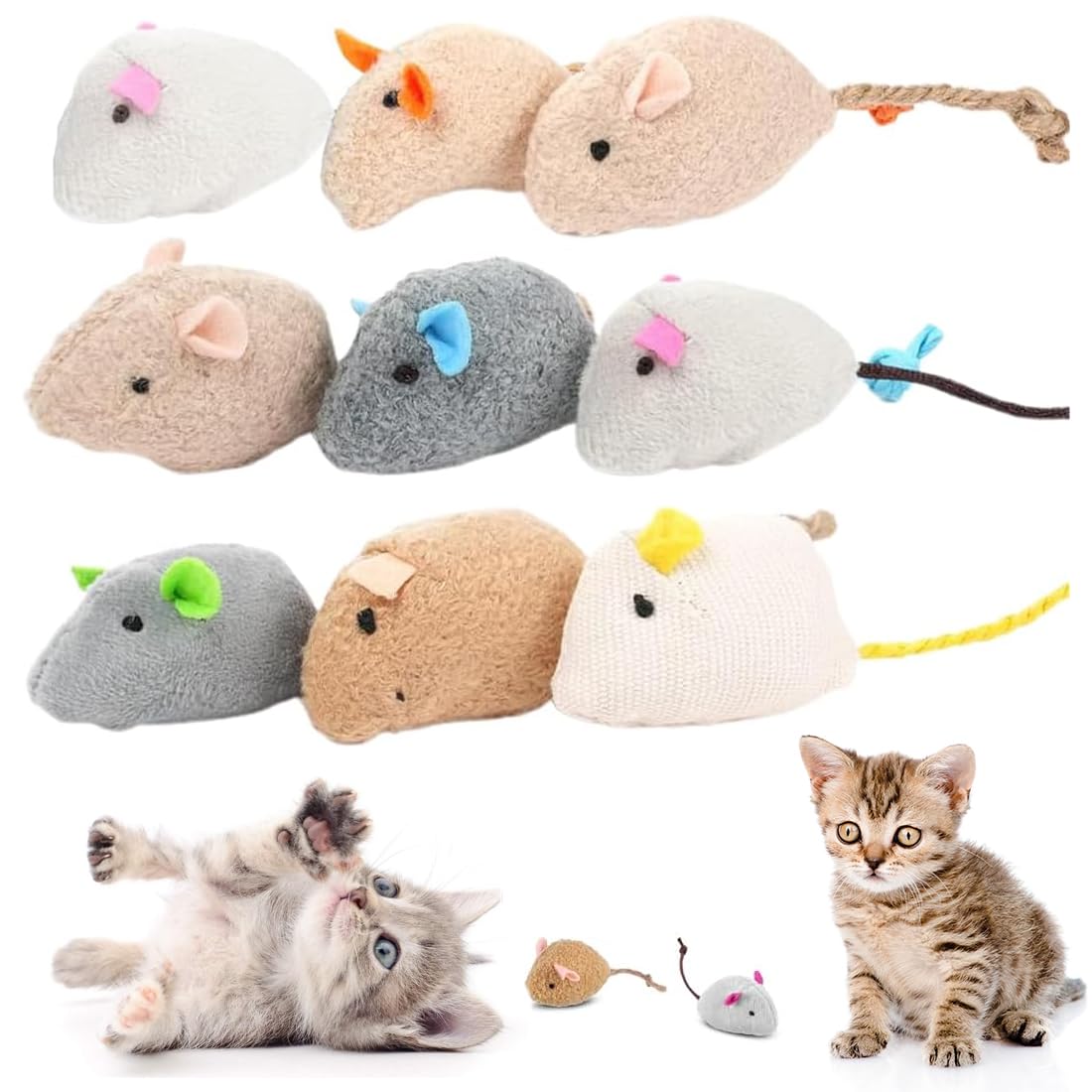 YHIJSR 9 Piezas Ratones de Juguetes para Gatos Ratones Juguete de Catnip Juguete Masticable de Catnip Cojines Masticables para Gato Juguete de Hierba para Gato