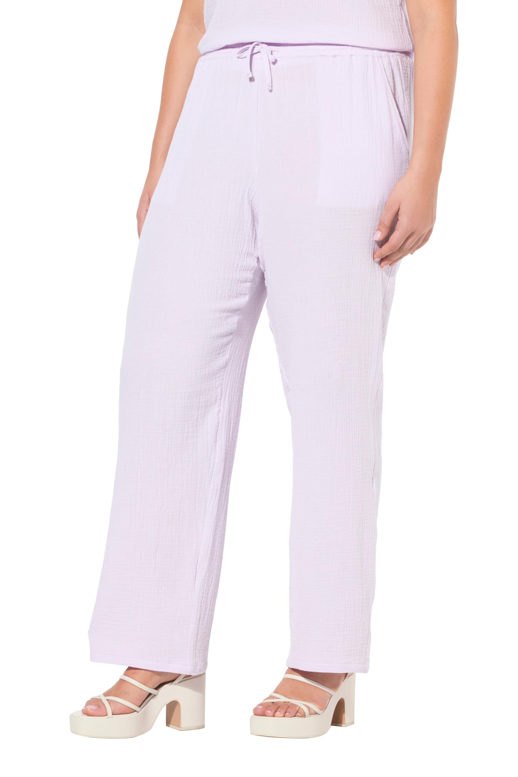 Ulla Popken Damen große Größen Übergrößen Plus Size Musselin-Schlupfhose Rose, weites Bein, Elastikbund 827584