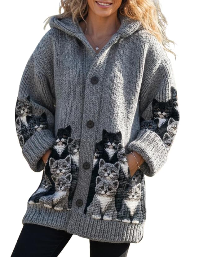 Sweater For Women Trendy Long Sleeve Oversized Hooded Fleece Lined Chunky Button Up Casual Boho Coats For Women