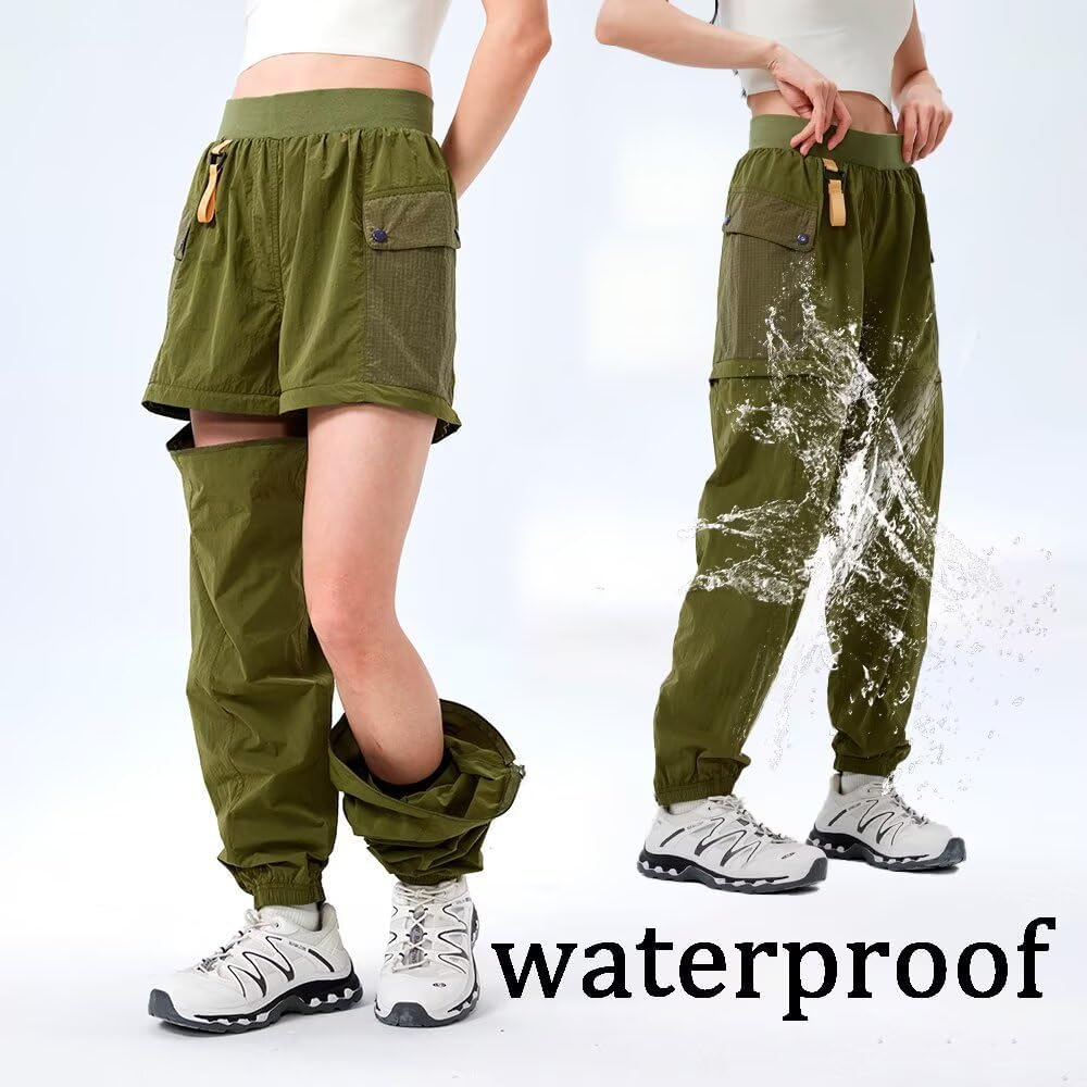 Women's Hiking Cargo Pants, Waterproof Convertible Quick Dry Outdoor Zip Off Outdoor Casual Travel Pants