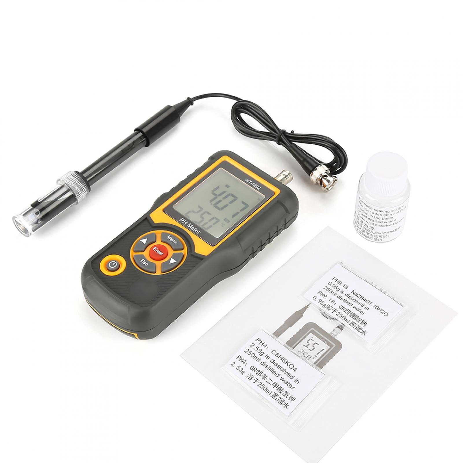Digitales PH-Messgerät HT-1202 0, 05 pH Hochpräziser Wasserqualitätstester, PH mV-Testertemperaturmesser 0~14 PH mit schwarzem Gehäuse für Wasserquellen, Schulen, Labors, Apotheken