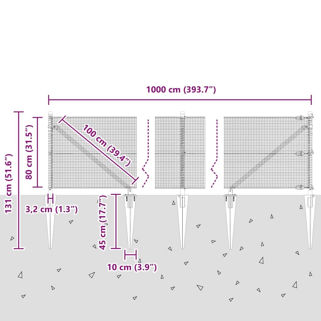 vidaXL Recinzione in rete saldata con punte 10 x 0,8 m Verde Rete