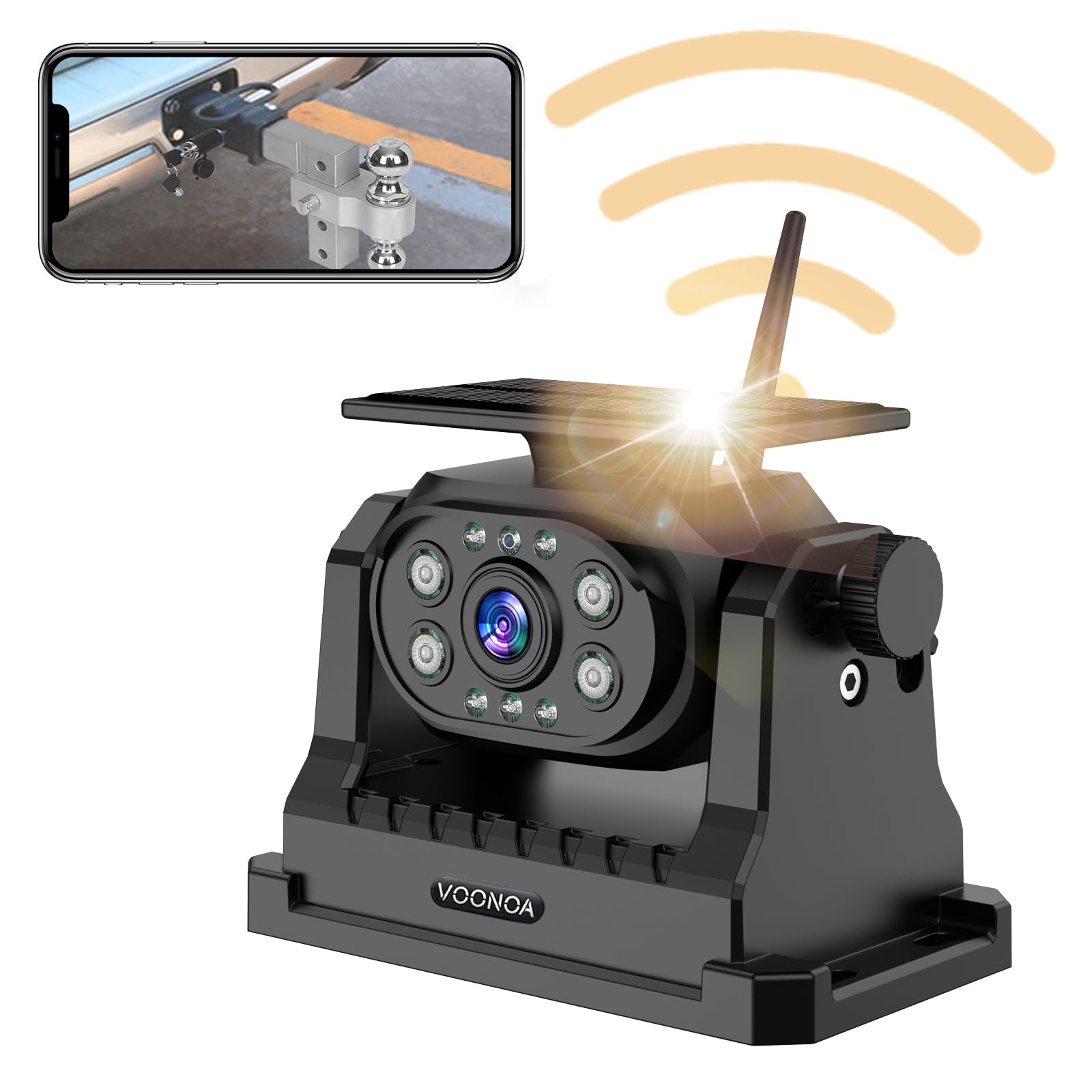 Solar Magnetic WiFi Backup Camera, Wireless Bluetooth Trailer Camera with  9600mAh Rechargeable Battery for iPhone Android Cell Phone for Easy Hitch 