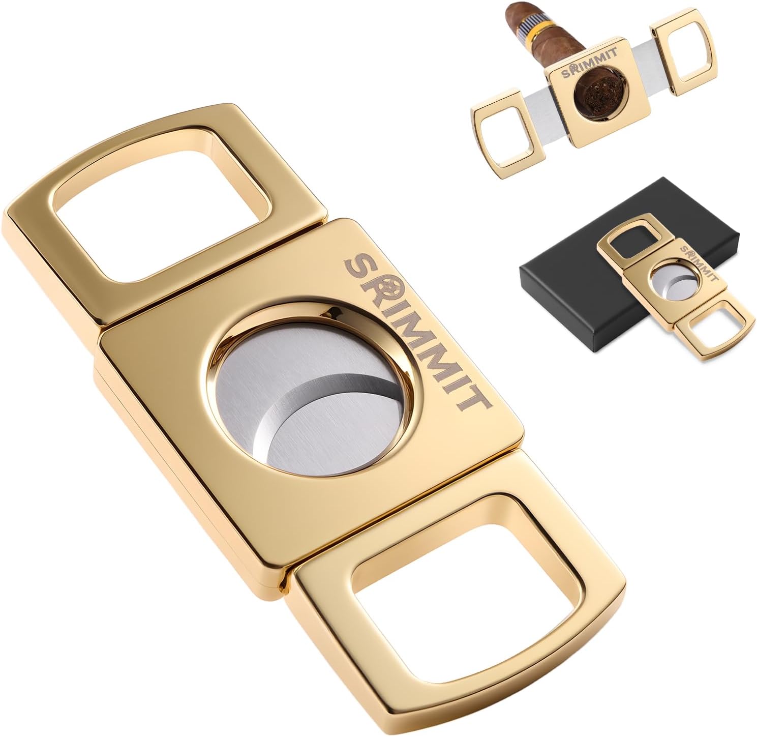 Gold Cigar Cutter Guillotine, 26mm Double Blade for Men | 8mm Thick Zinc Alloy Body, 420 Stainless Steel Blades, 26mm Opening Fits 65 Ring Gauge, Gift for Cigar Lovers