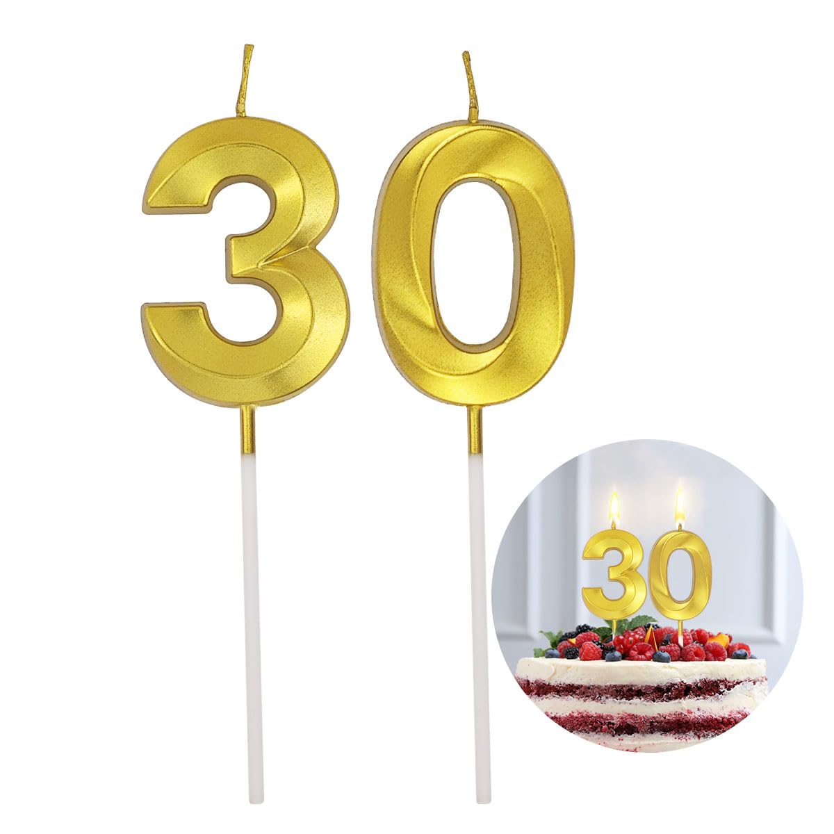 SHSMPXOY Candle Birthday 30 Years Candle Number 30 Gold Number 3D Birthday Cake for Birthday Party Wedding Celebration