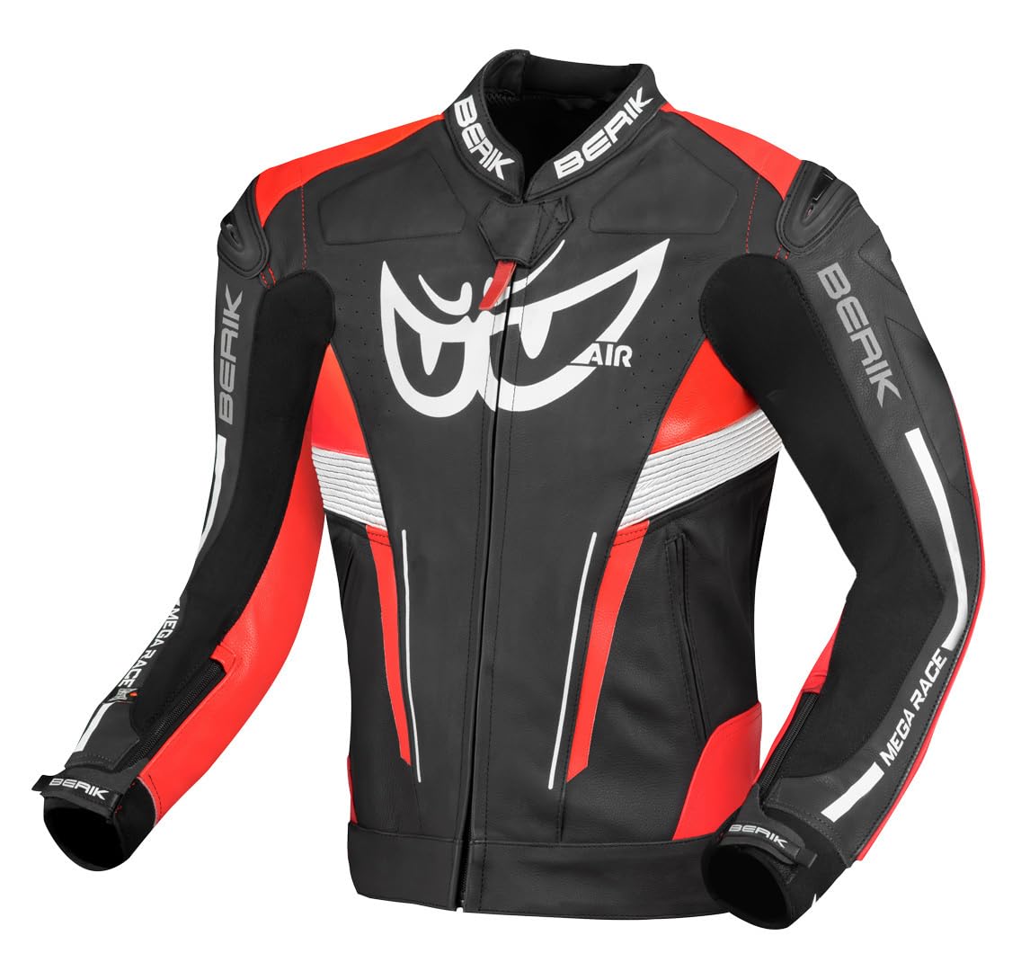 Berik Air-B Motorradlederjacke, Schwarz/Rot, Größe 56