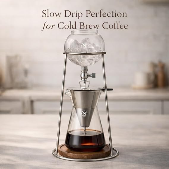 Nispira Iced Coffee Cold Brew Drip Coffee Maker Stainless Steal, 400mL, Borosilicate Glass