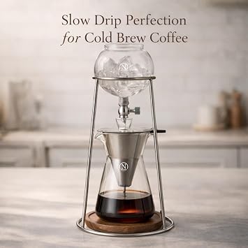 Nispira Iced Coffee Cold Brew Drip Coffee Maker Stainless Steal, 400mL, Borosilicate Glass