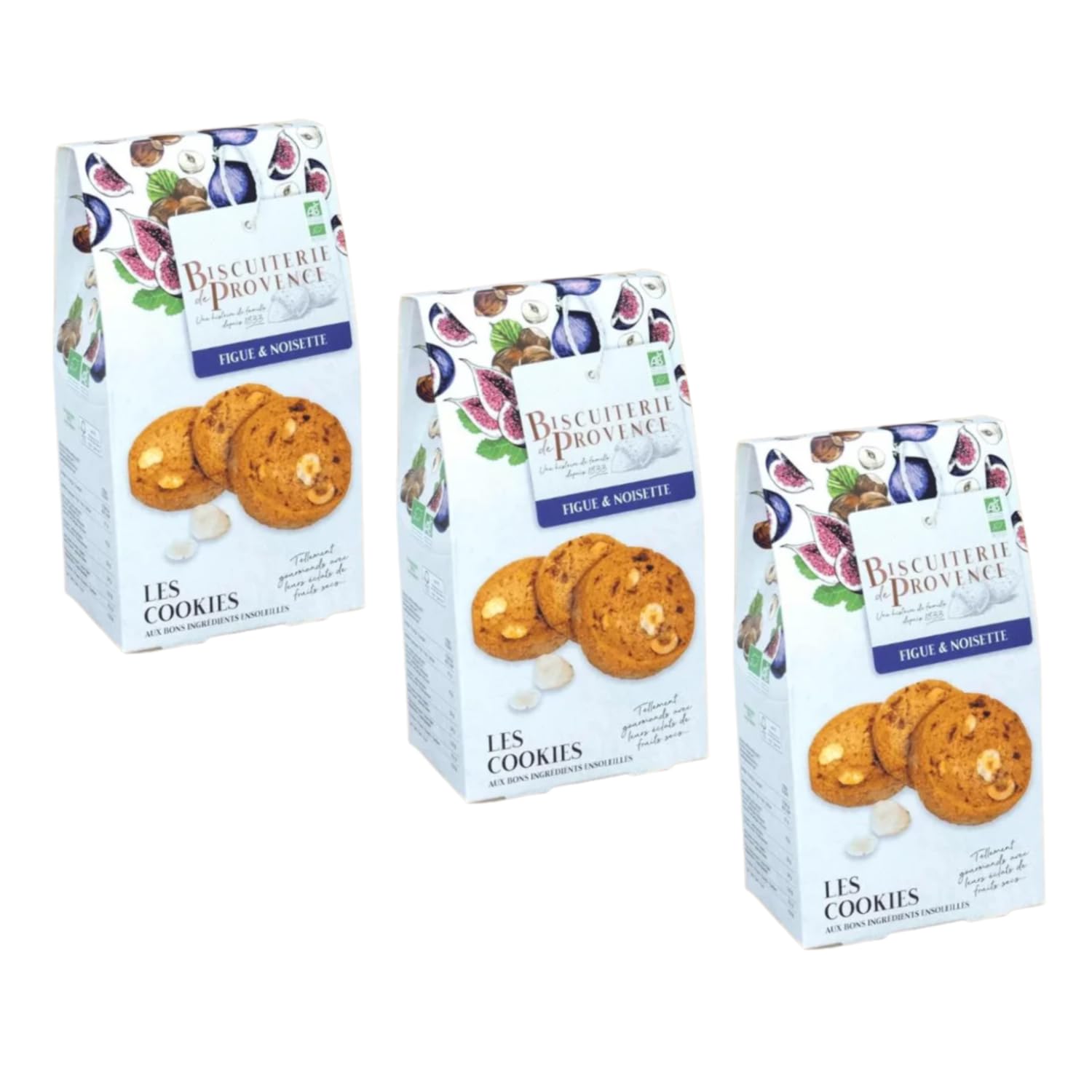 Biscuiterie de Provence | Biscuits Bio Figues et Noisettes - 3 x 120 Gr | Trousse Biscuits Français aux Figues, Amandes et Noisettes