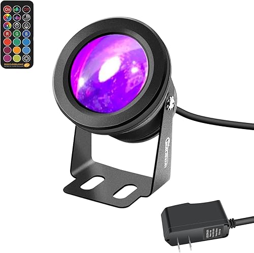 RUICAIKUN - Foco para patio foco LED de 10 W RGB para exteriores con enchufe y control remoto focos de colores regulables luces de paisaje