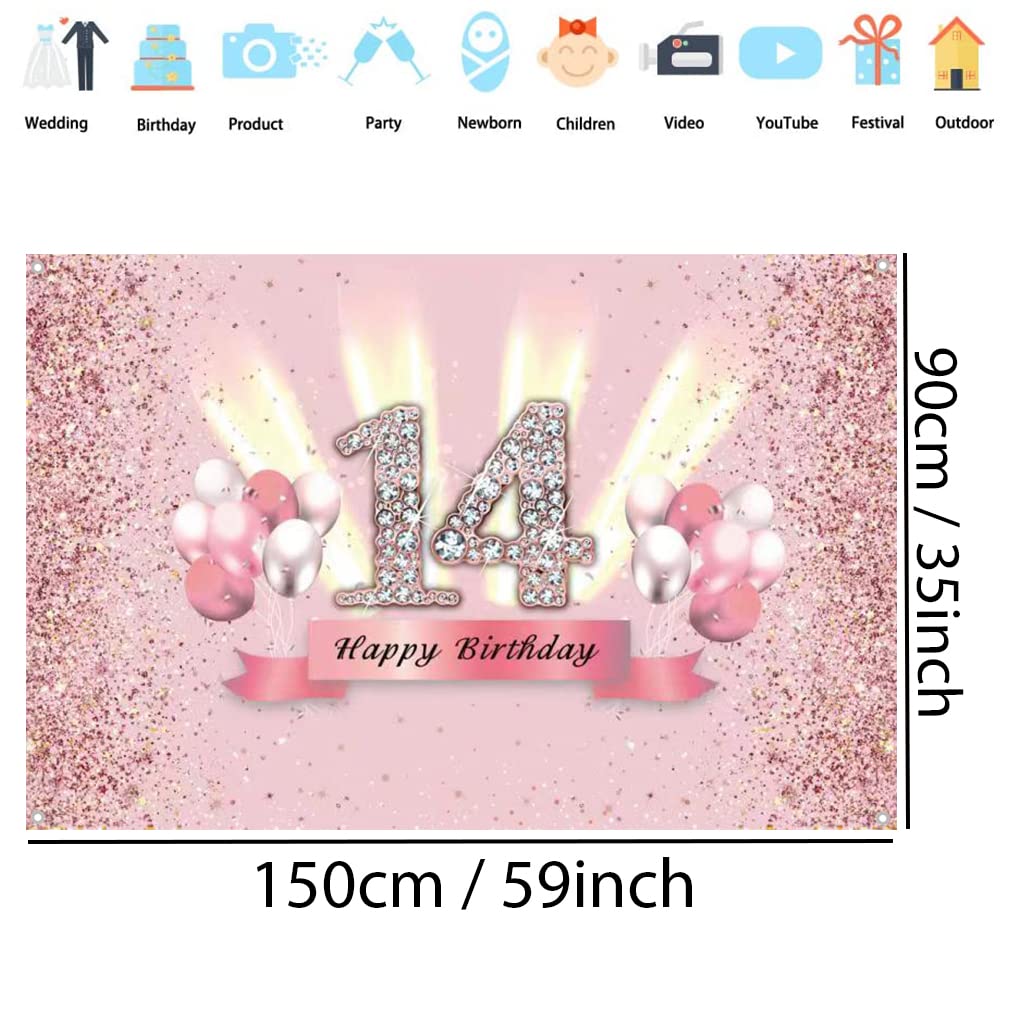 Happy 14th Birthday Backdrop Banner - 6x4ft Purple Party Decor For Girls - View #9