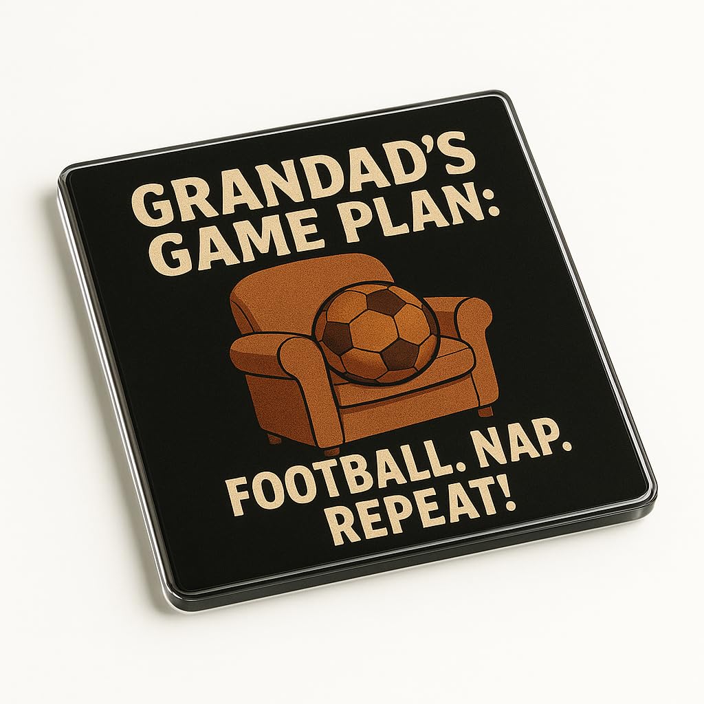 Funny Acrylic Coaster Gift for Grandad Birthday - Vintage Football Nap Time Playbook Novelty Present Drinkware Table